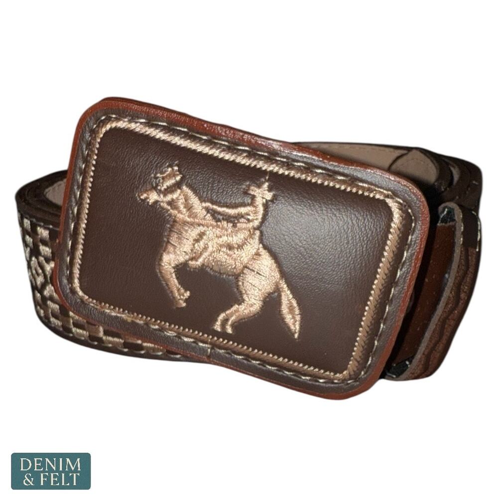 NEW Cinturón Morro Brown Embroidered Bull Western‎ Leather Belt Mexico Rodeo